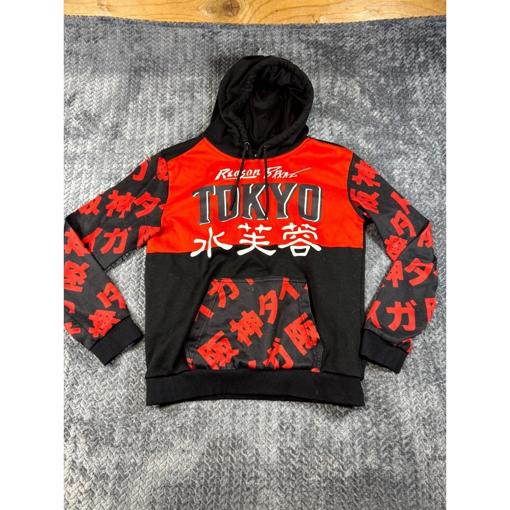 Reason Brand Tokyo Hoodie Mens Medium Black Red‎ Japanese Kanji Graphic Print